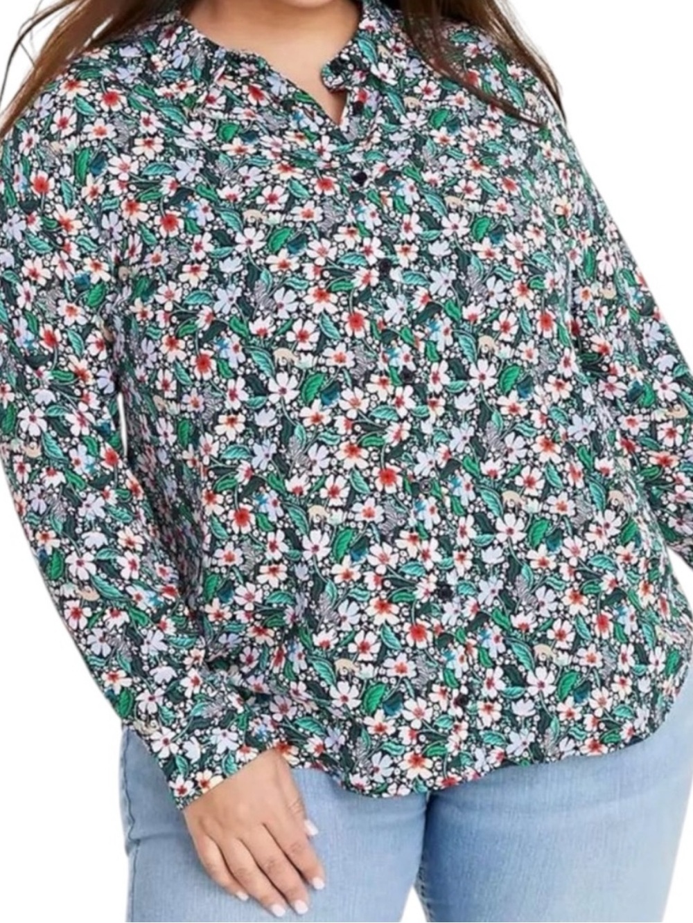 On 34th Macy’s long sleeve floral button-down blouse XL Cottagecore chic